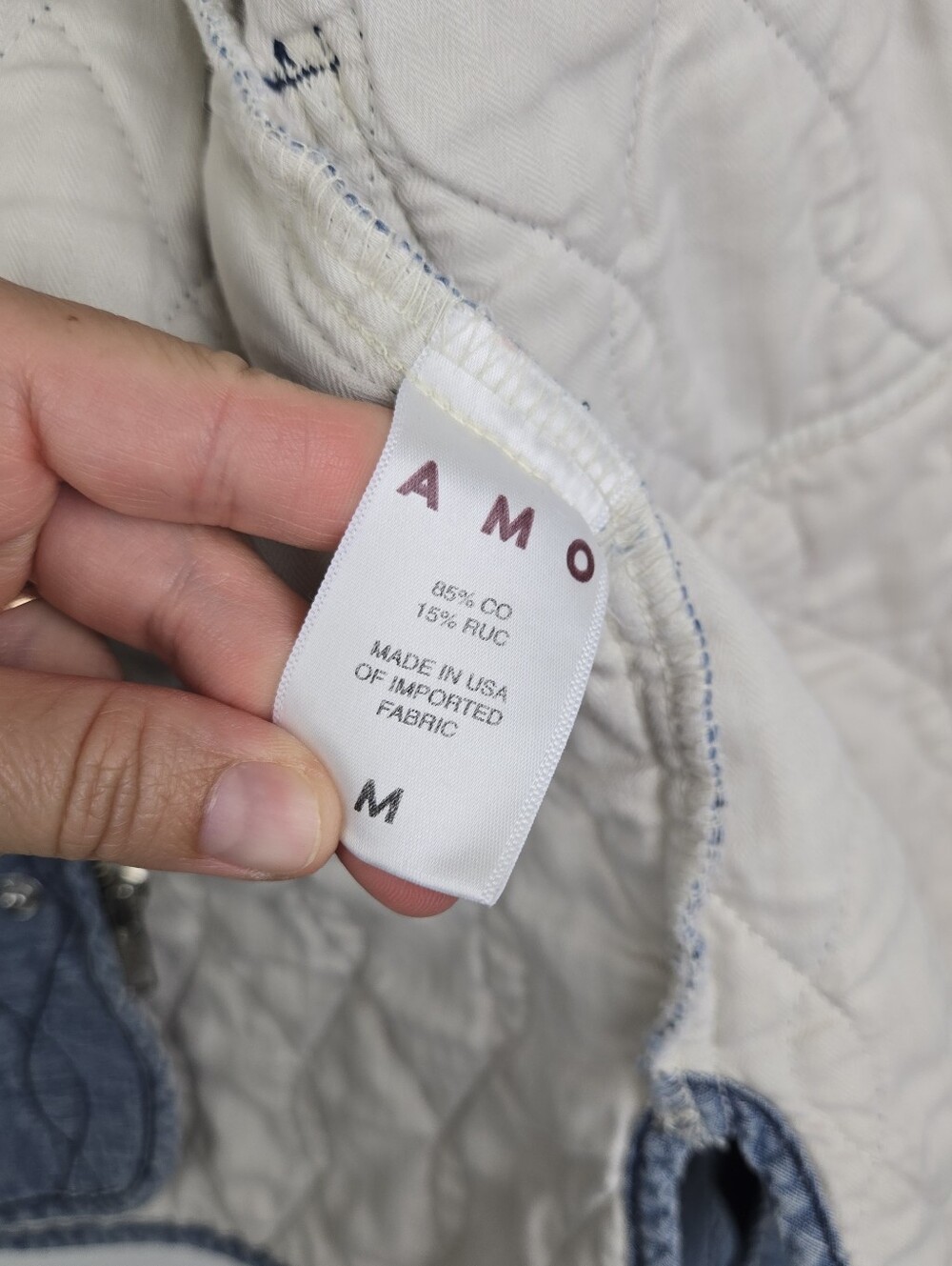 AMO Quilted Denim Jacket Womens Sz Medium In Blue - Picture 8 of 12